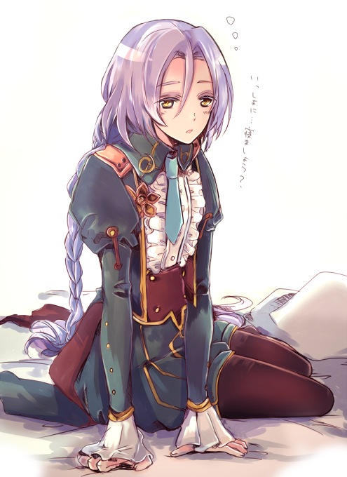 1girl, braid, clorica_(rune_factory), long_hair, necktie, pantyhose, purple_hair, rune_factory