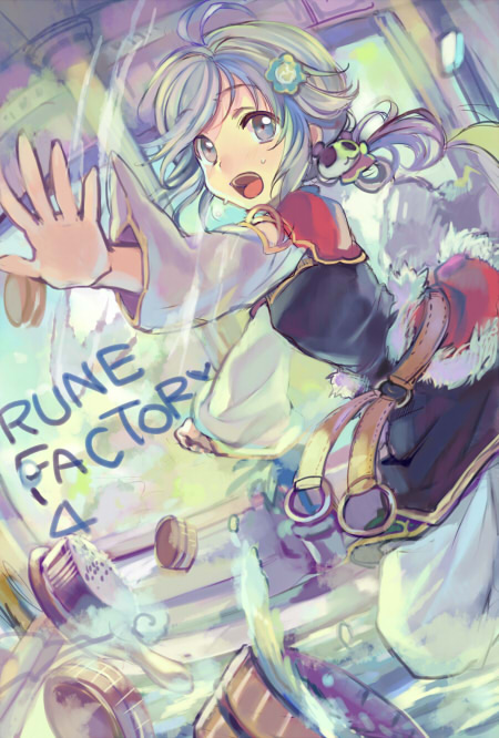 1girl, :o, ahoge, ame_yamori, hair_ornament, open_mouth, ponytail, rune_factory