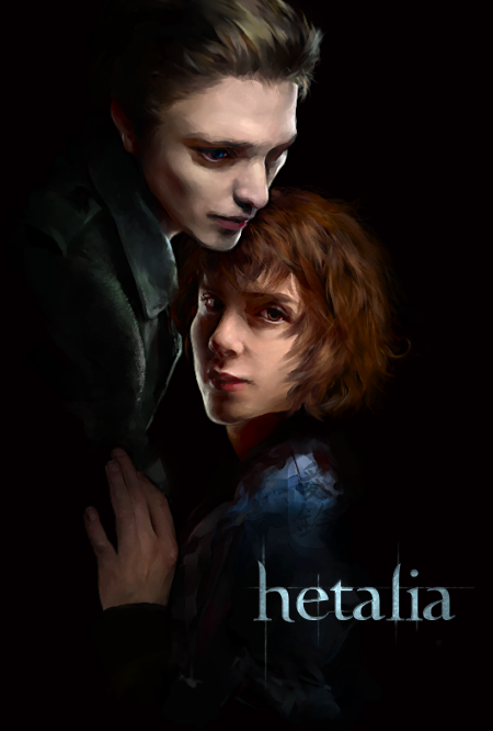 2boys, axis_powers_hetalia, blonde_hair, blue_eyes, brown_eyes, brown_hair, firnheledien, germany_(hetalia), male, northern_italy_(hetalia), parody, realistic, the_twilight_saga