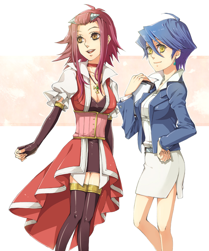 blue_hair, breasts, brown_eyes, choker, cleavage, clipboard, earrings, elbow_gloves