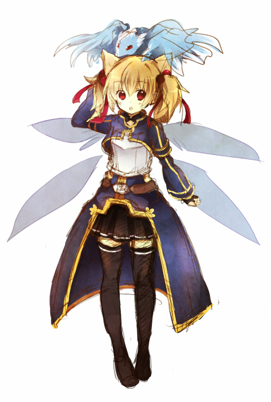 1girl, animal_ears, brown_hair, cat_ears, fairy_wings, fingerless_gloves, gloves, hanahubuki1991