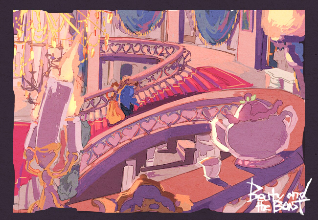 1boy, 1girl, beast_(disney), beauty_and_the_beast, beauty_and_the_beast_(disney), belle_(disney), brown_hair, candle
