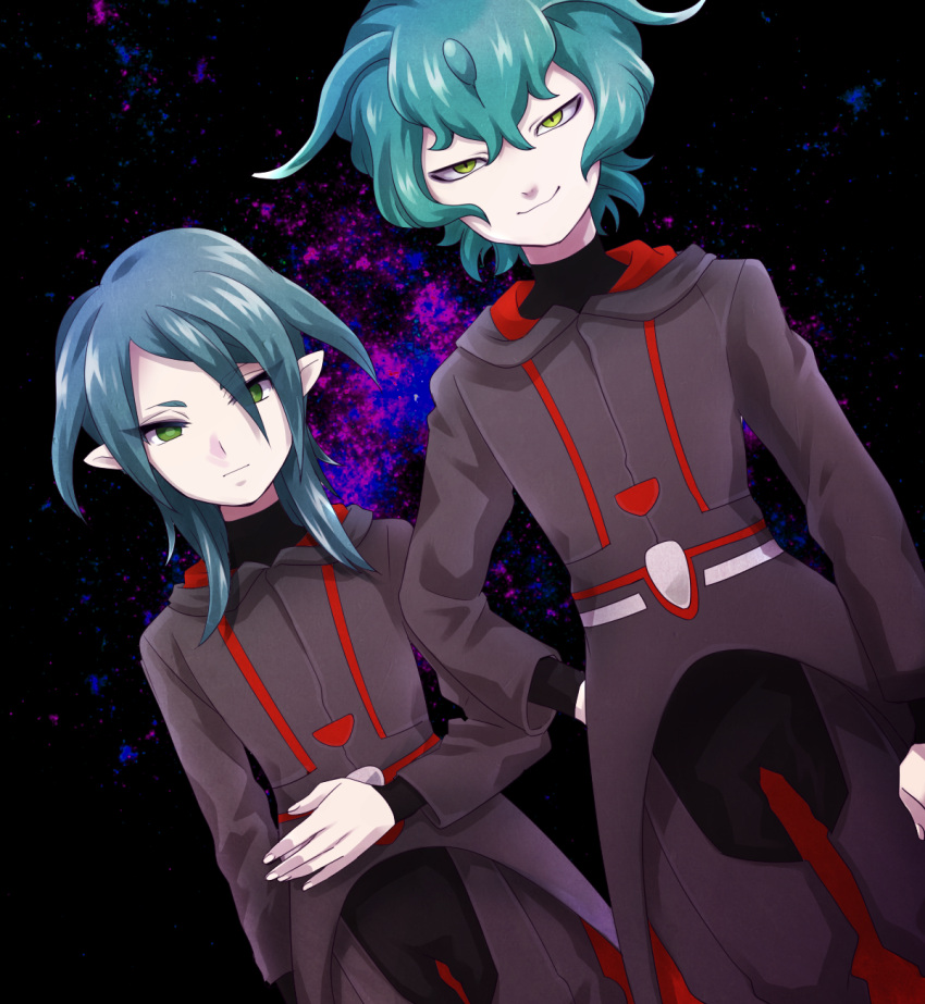 2boys, aqua_hair, bittowei_ozurokku, blue_hair, dutch_angle, green_eyes, highres, inazuma_eleven_(series)
