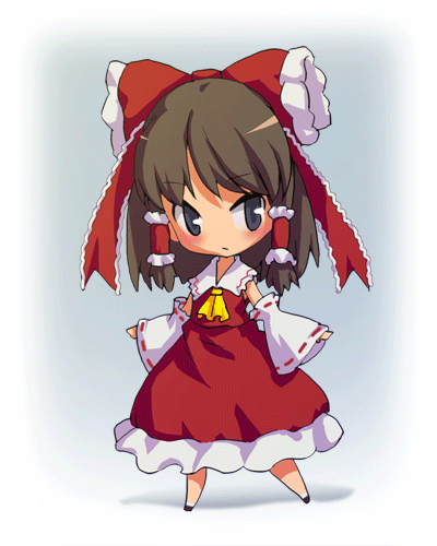 animated, animated_gif, bow, detached_sleeves, gif, hair_bow, hakurei_reimu, japanese_clothes, kanihira, lowres, miko, purple_eyes, ribbon, short_hair, solo, spinning, touhou, violet_eyes