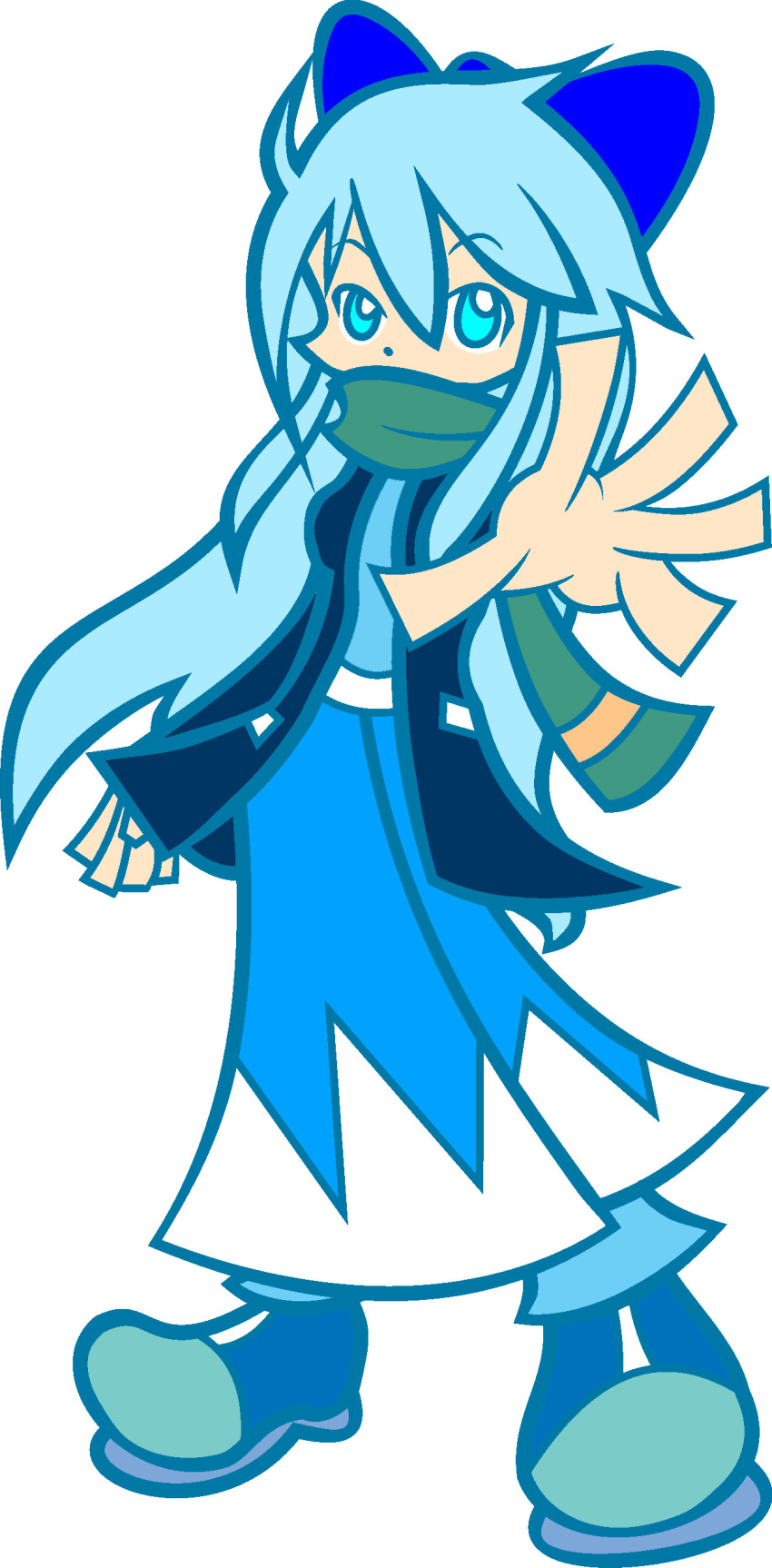 1girl, absurdres, aqua_eyes, aqua_hair, bow, cirno, hair_bow, highres