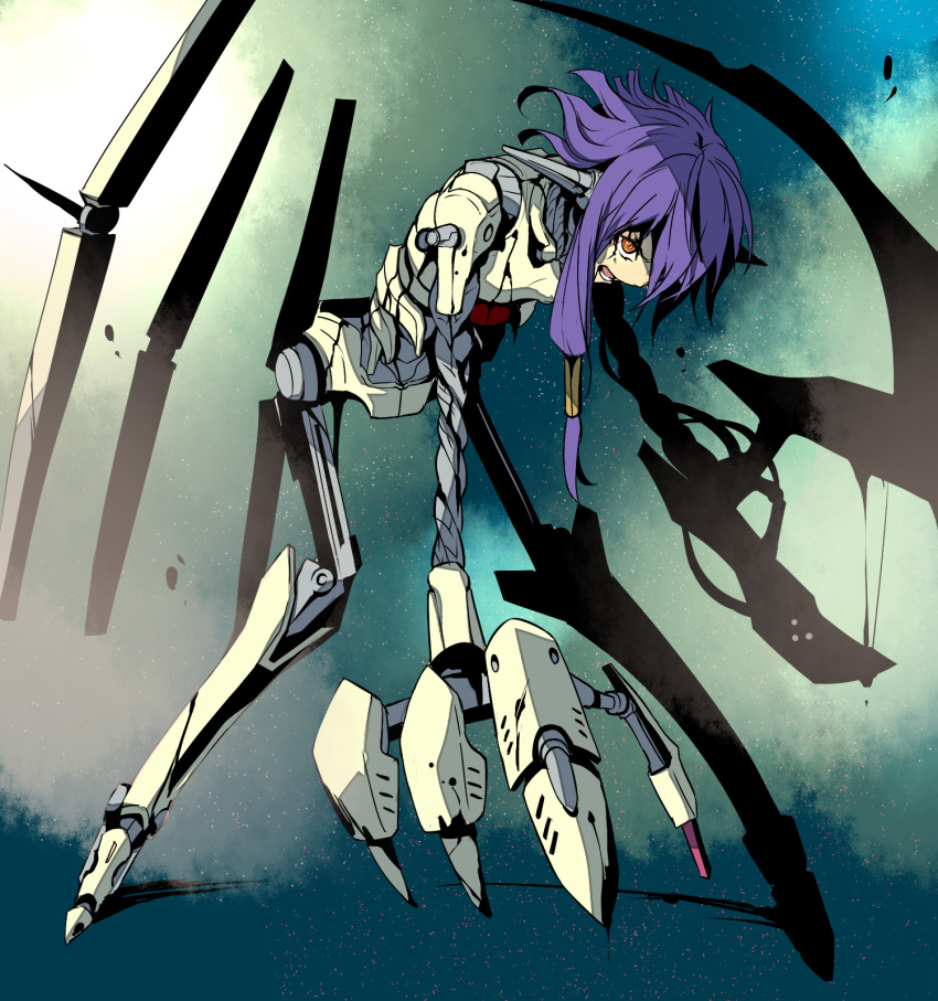 android, claws, highres, olympia, orange_eyes, purple_hair, sekaiju_no_meikyuu, sekaiju_no_meikyuu_3, tubameraamen