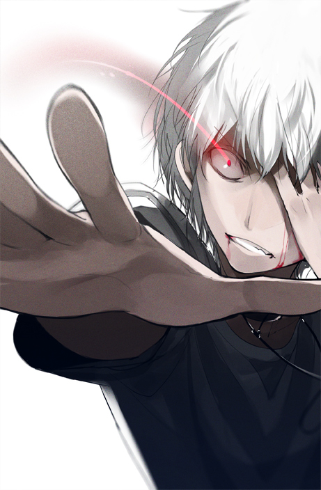 accelerator, bad_id, blood, foreshortening, hands, male, onomaru, outstretched_arm, outstretched_hand, pov, sasamori_tomoe, solo, to_aru_majutsu_no_index, white_hair