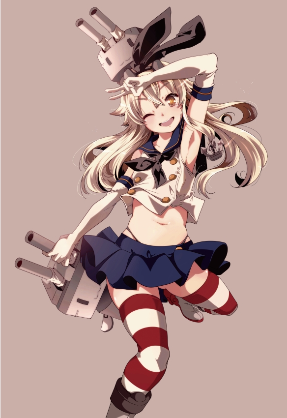 1girl, :3, anchor, armpits, blonde_hair, blush, elbow_gloves, gloves