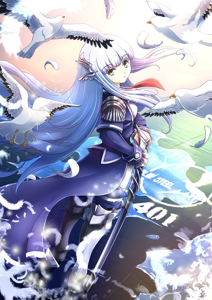 1girl, aata1007, alternate_costume, aoki_hagane_no_arpeggio, bird, green_eyes, highres, iona
