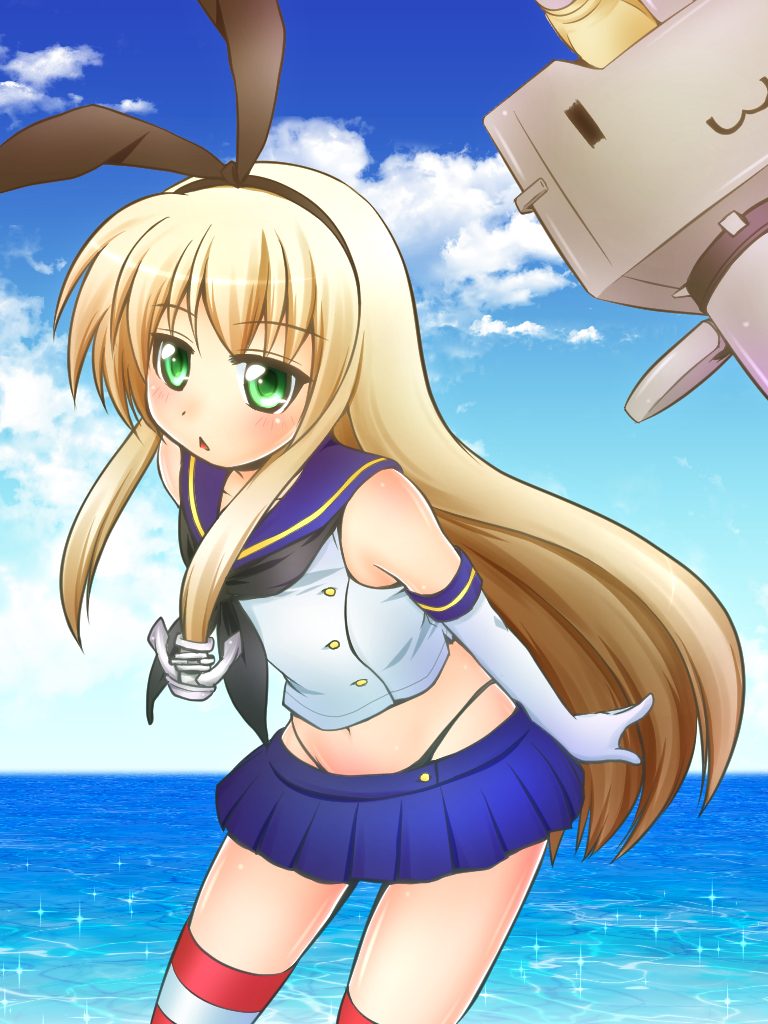 1girl, anchor, black_panties, blonde_hair, elbow_gloves, gloves, green_eyes, kantai_collection
