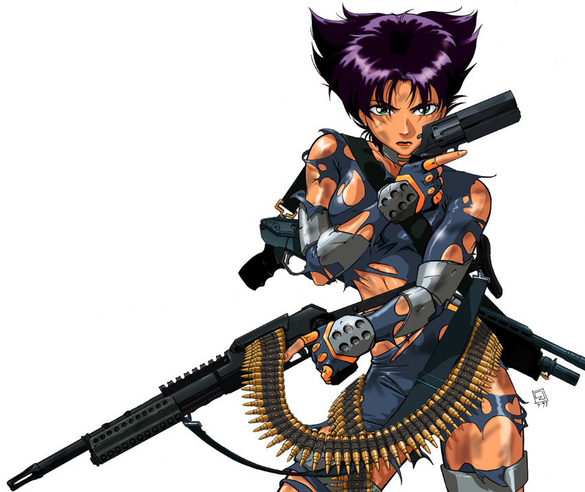 dual_wield, dual_wielding, fingerless_gloves, gloves, green_eyes, gun, handgun, highres
