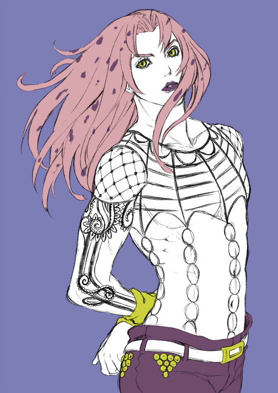 1boy, chounorin, diavolo, jojo_no_kimyou_na_bouken, lipstick, long_hair, makeup, pink_hair