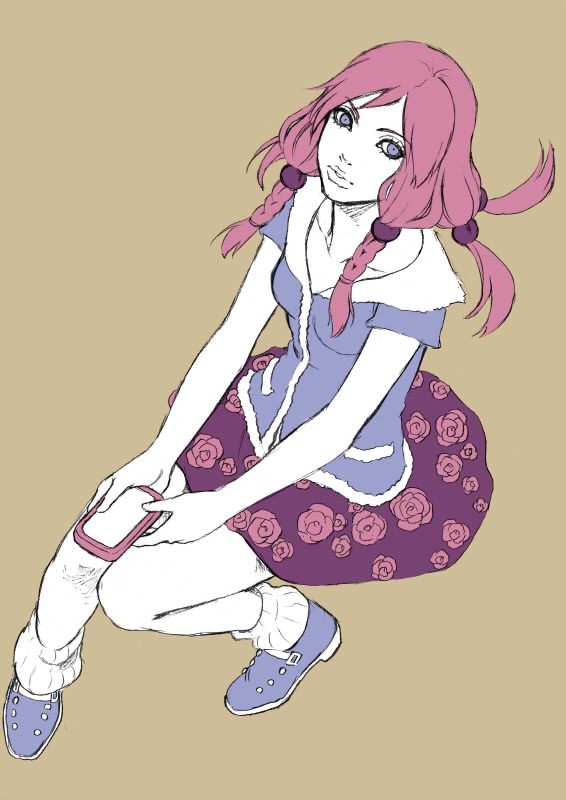 1girl, blue_eyes, braid, cellphone, chounorin, hair_bobbles, hair_ornament, hirose_yasuho