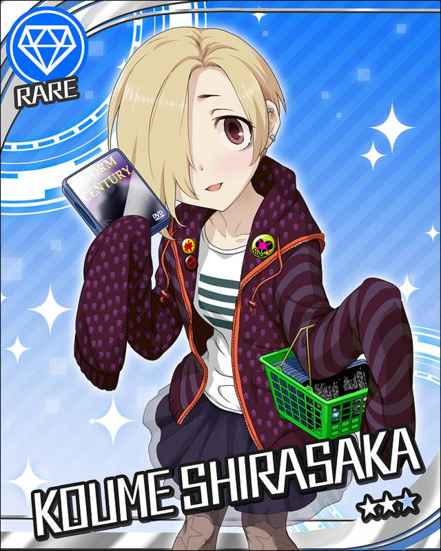 1girl, artist_request, bags_under_eyes, black_legwear, blonde_hair, blush, brown_eyes, character_name
