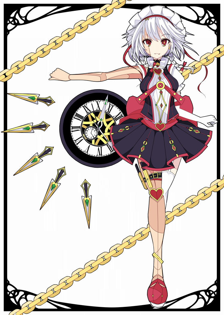 1girl, akiposo2580, alternate_costume, chain, clock, doll_joints, elaborate_frame, frame
