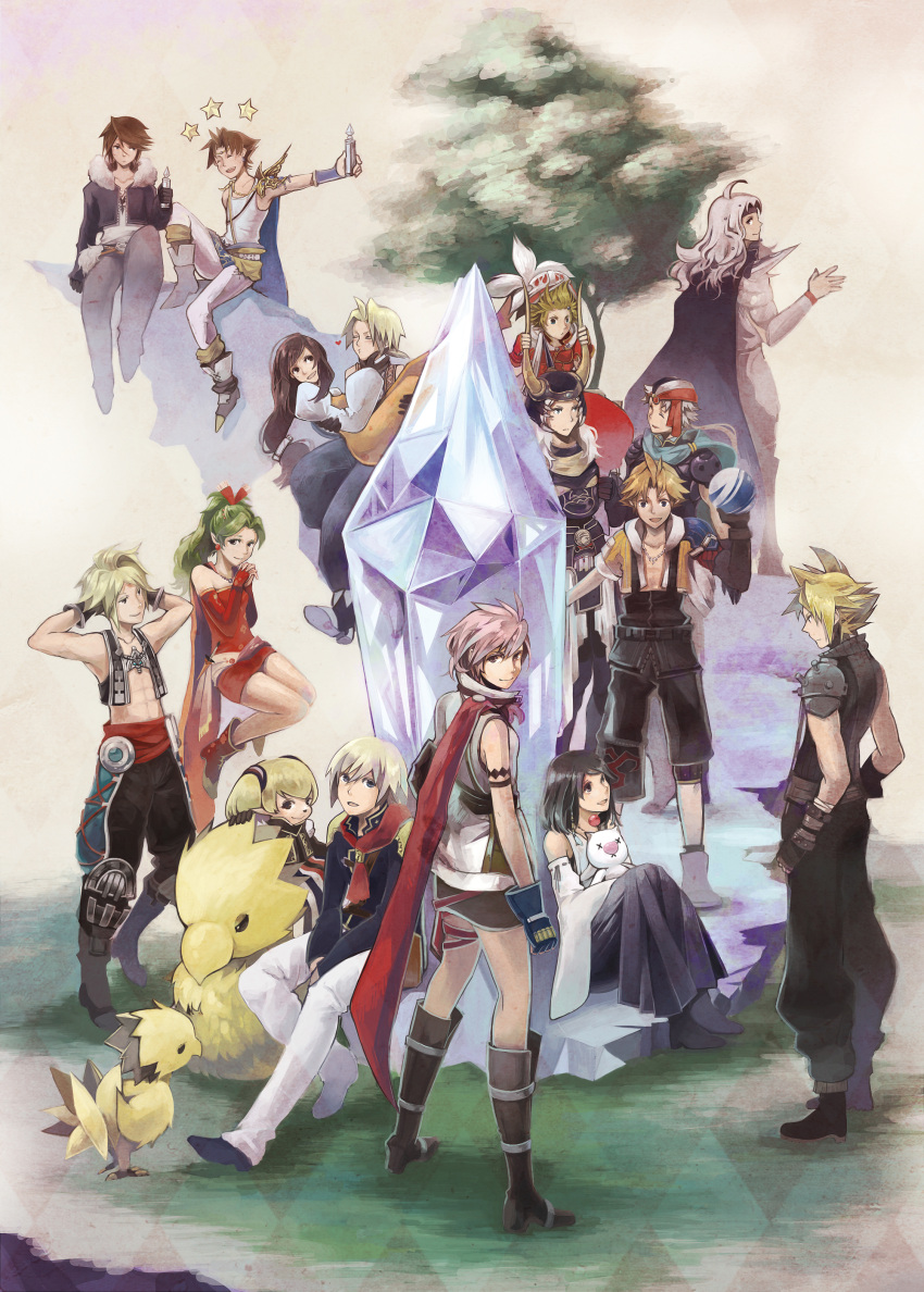 5girls, 6+boys, absurdres, ace_(fft-0), armor, black_hair, blitzball, blonde_hair