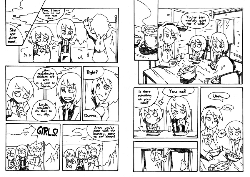 /\/\/\, 4girls, al_bhed_eyes, comic, english, kicking, laundry, laundry_pole