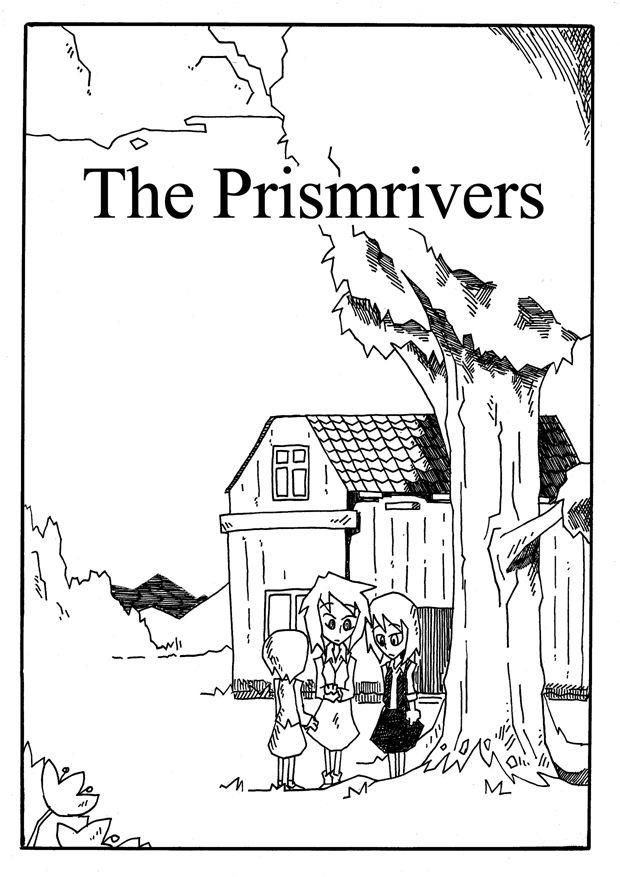 3girls, clouds, comic, english, house, lunasa_prismriver, lyrica_prismriver, merlin_prismriver