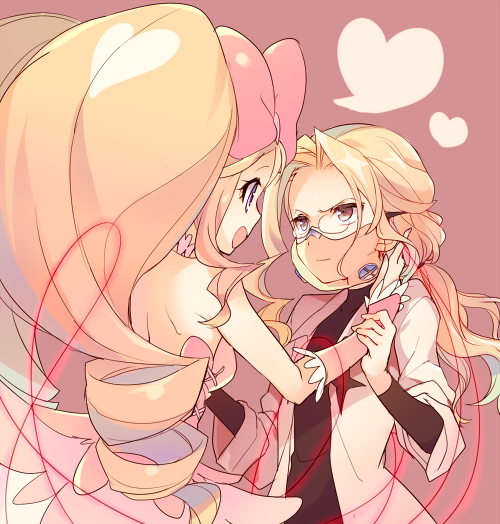 blonde_hair, chinako_(pixiv), drill_hair, glasses, harime_nui, heart, iori_shirou, kill_la_kill