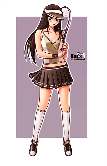 blush, brown_eyes, brown_hair, brunette, girl, karanak, kneehighs, lipstick