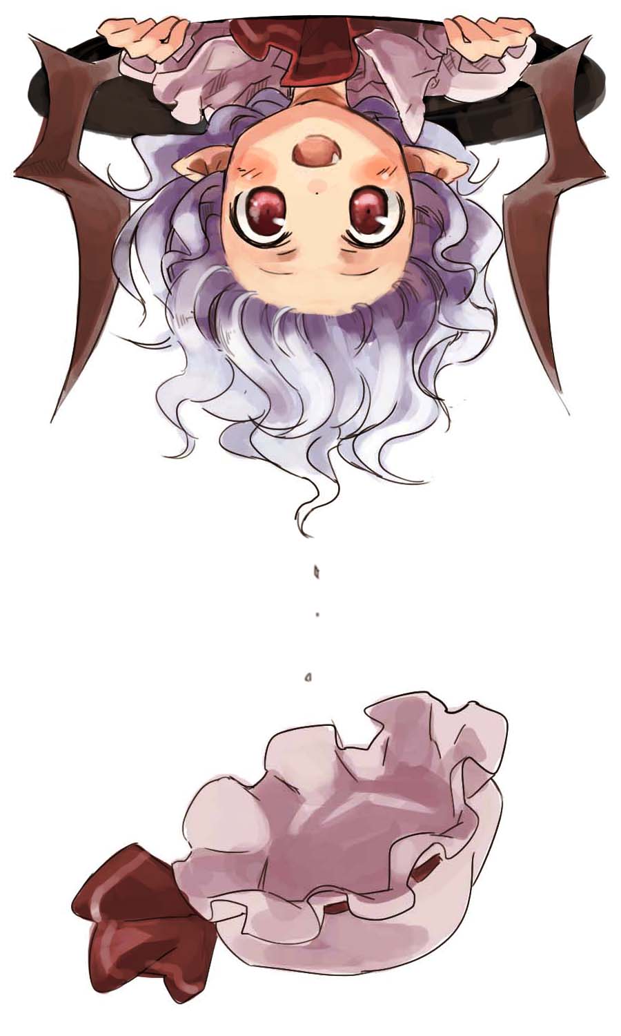 1girl, azuki-taste, bat_wings, blue_hair, calligraphy_pen_(medium), dress, fang, hat