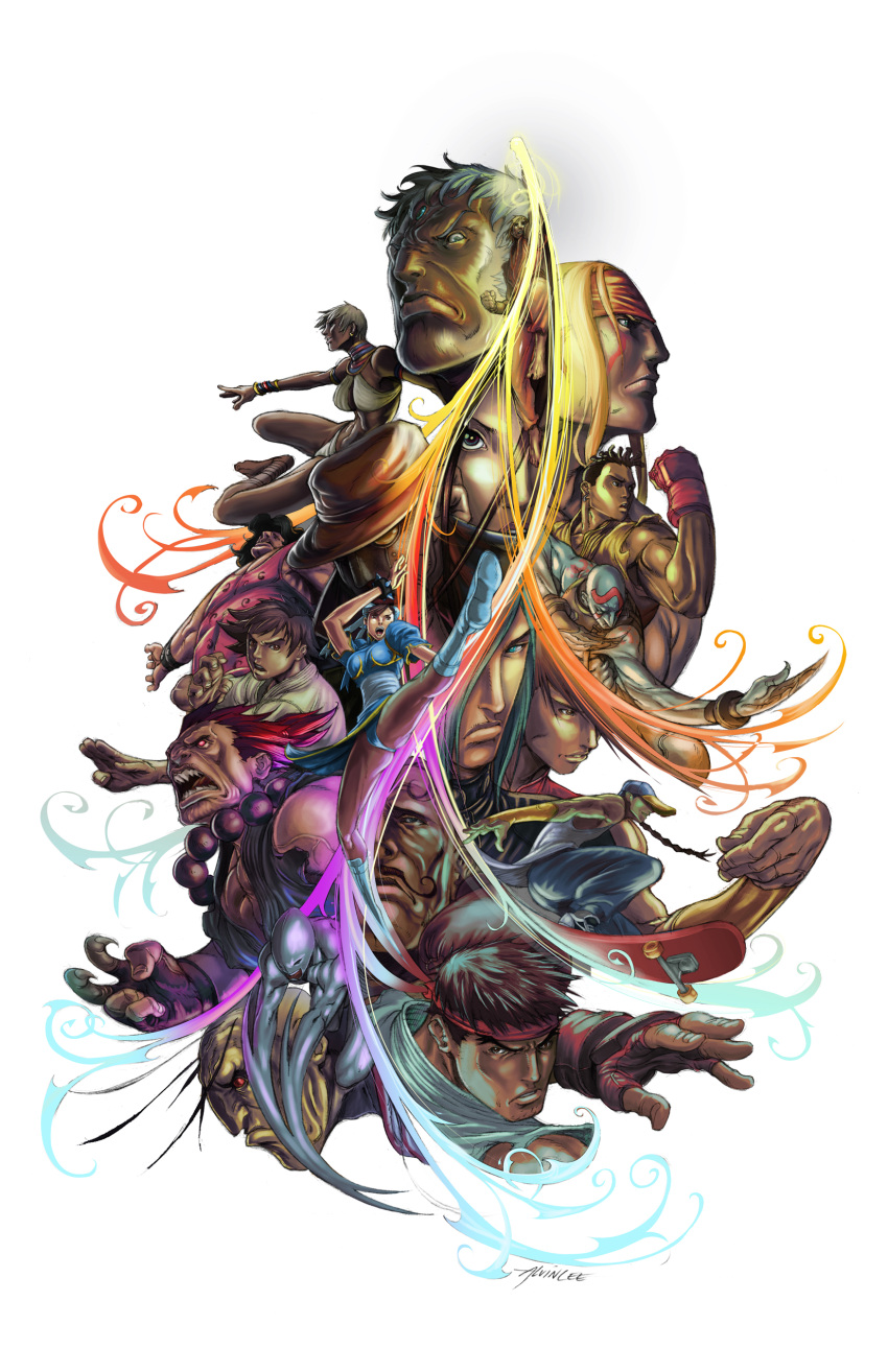 akuma, alvin_lee, black_hair, blonde_hair, blue_eyes, braid, brown_eyes, brown_hair