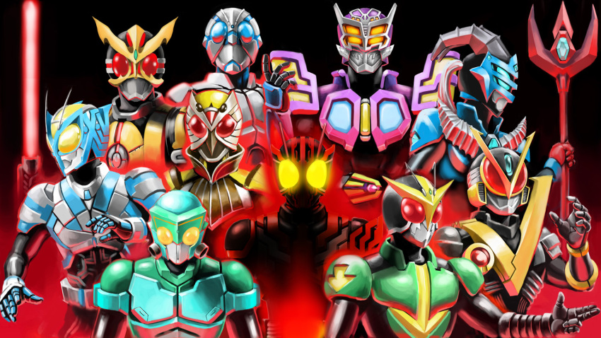 antenna, glow, glowing, glowing_eyes, highres, horns, kamen_rider, kamen_rider_bezoar