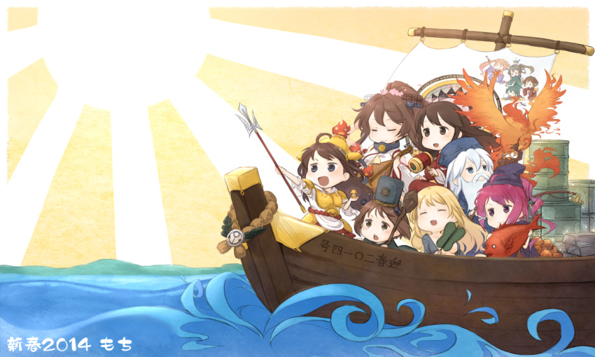 6+girls, ^_^, akagi_(kantai_collection), armor, atago_(kantai_collection), barrel, bauxite, beard