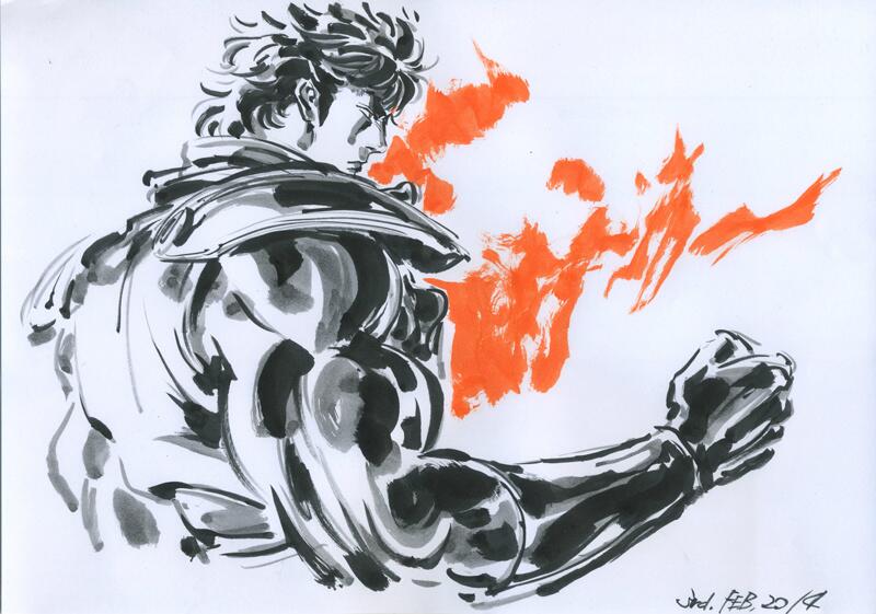 1boy, back_turned, bust, dated, hayama_jun'ichi, hokuto_no_ken, kenshirou, marker_(medium)