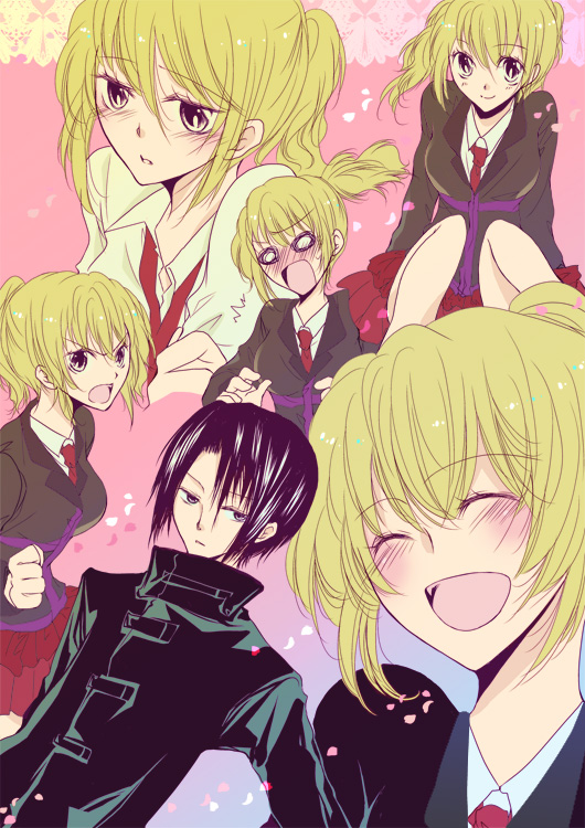 blonde_hair, blush, kanon_(umineko), mamimi, necktie, ponytail, skirt, smile