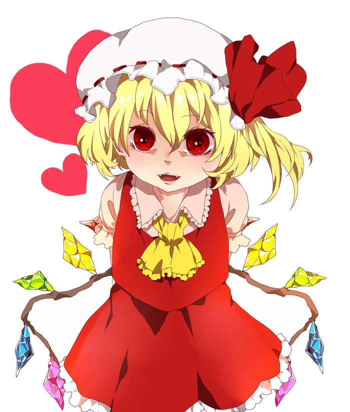 flandre_scarlet, hat, ponytail, red_eyes, sairi, short_hair, side_ponytail, solo