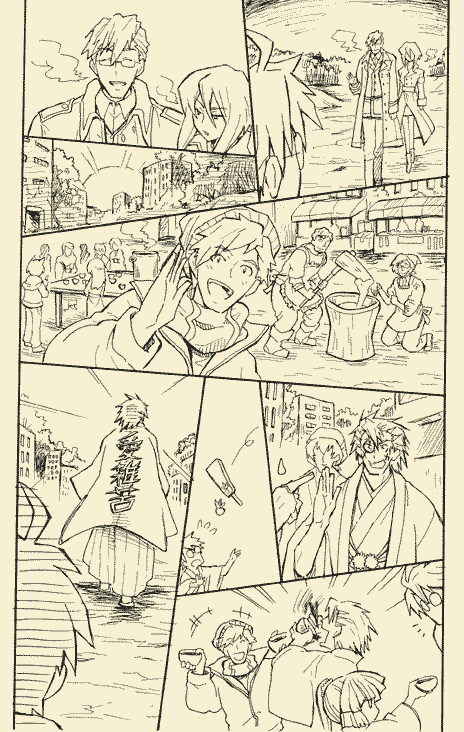akatsuki_(log_horizon), characin, crusty_(log_horizon), hikosan, isaac_(log_horizon), japanese_clothes, kimono, log_horizon