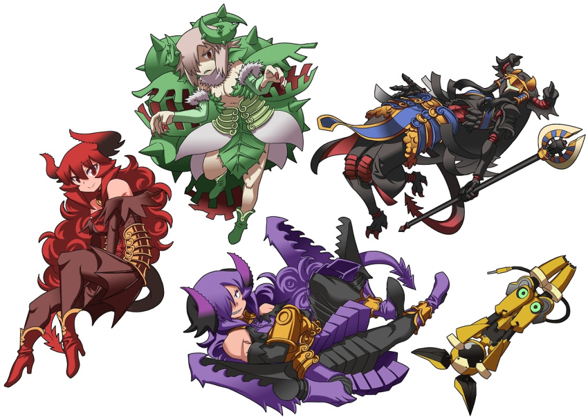 5girls, armor, armored_dress, cable, faulds, fingernails, hair_over_one_eye, helmet