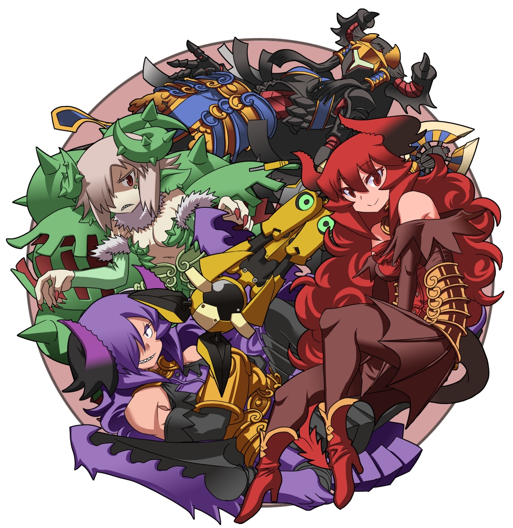 5girls, armor, armored_dress, cable, collage, faulds, fingernails, hair_over_one_eye