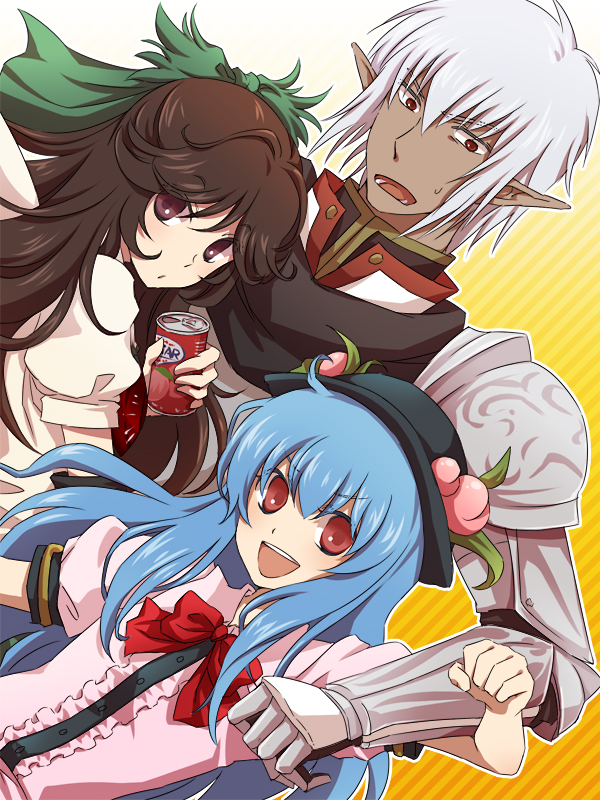 bad_id, blue_hair, brown_eyes, brown_hair, buront, crossover, dark_skin, elf