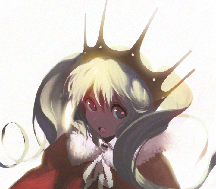 1girl, crown, fur_collar, green_hair, hatsune_miku, long_hair, twintails, uzubilla