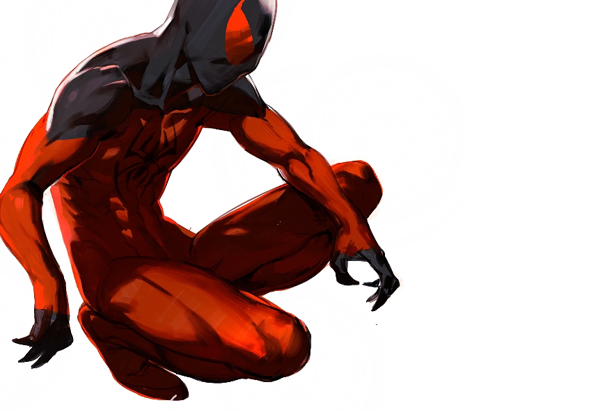 abs, marvel, muscle, scarlet_spider, shishio, solo, squatting