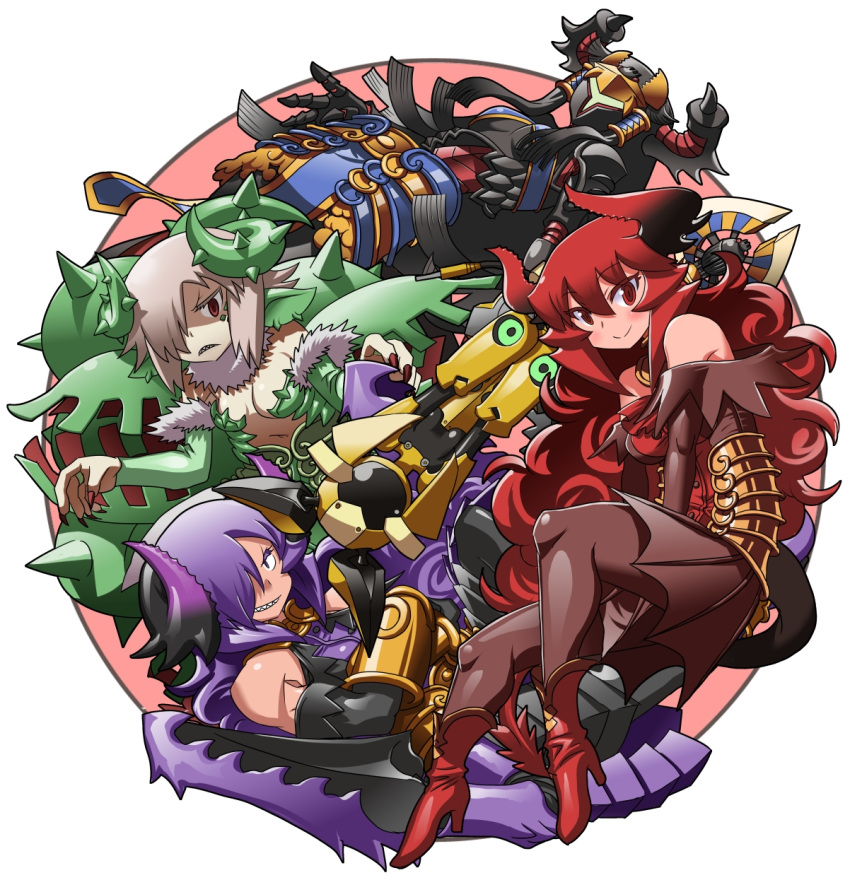 5girls, armor, armored_dress, cable, collage, faulds, fingernails, hair_over_one_eye