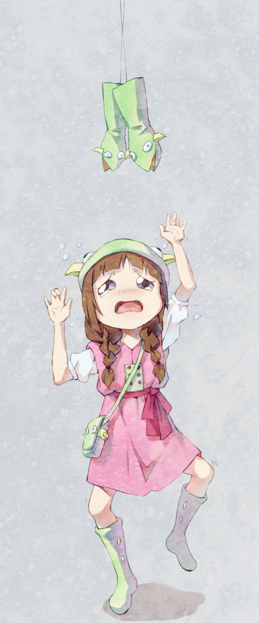 1girl, absurdres, bag, boots, braid, brown_hair, bullying, doublas_m2