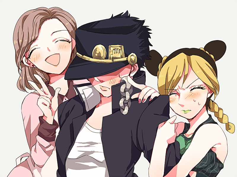 1boy, 2girls, black_hair, blonde_hair, blush, brown_hair, extacchiman, family
