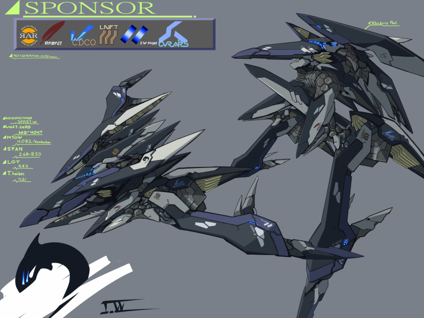 artist_name, grey_background, highres, industry_waste_(artist), mecha, no_humans, original, reverse_jointed_legs, robot, simple_background, sponsor, tagme, transformation