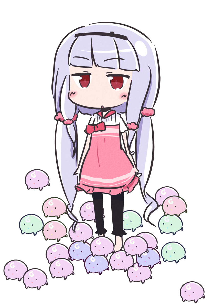 1girl, bangs, blunt_bangs, cast_a, highres, hoshimiya_kate, long_hair, red_eyes, sekai_seifuku:_bouryaku_no_zvezda, silver_hair, solo, twintails, very_long_hair, white_background