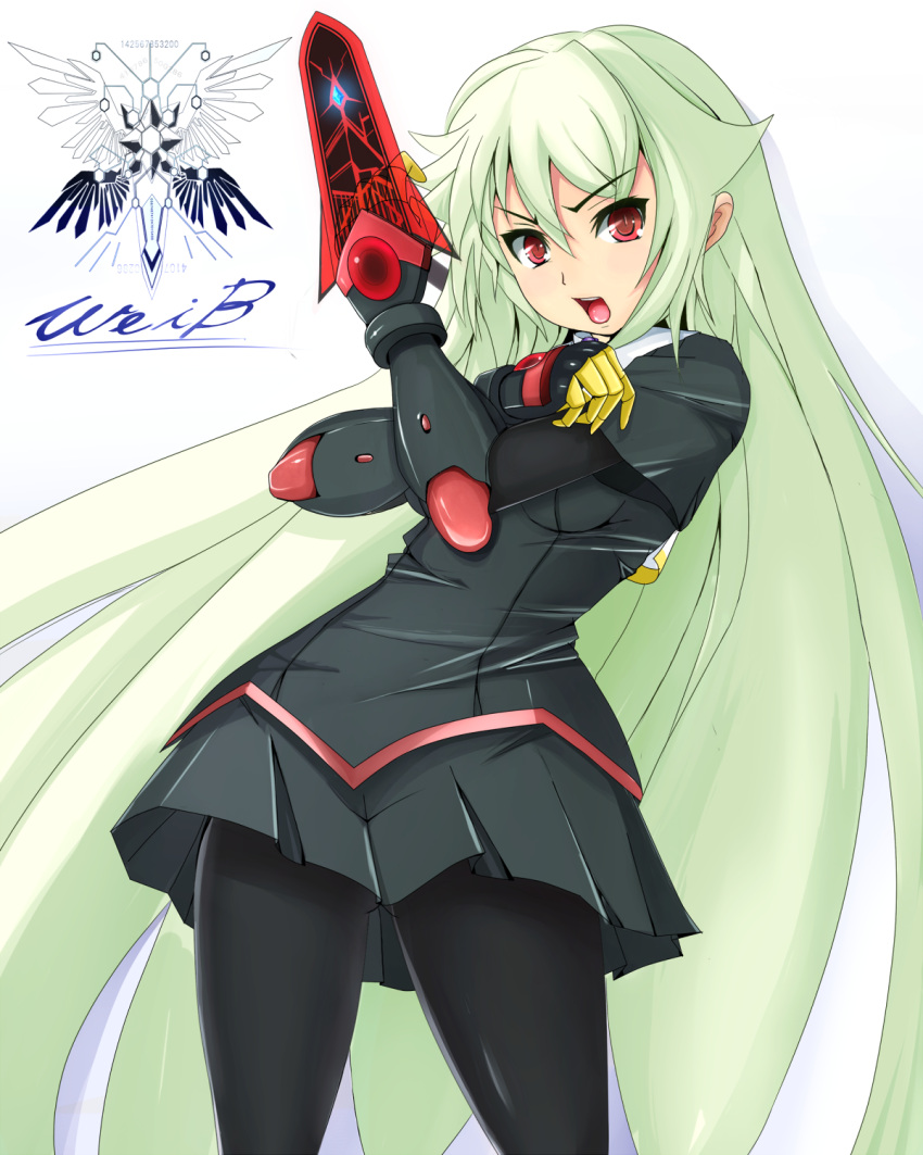 1girl, arcana_heart, arcana_heart_3, black_legwear, gloves, green_hair, highres, long_hair