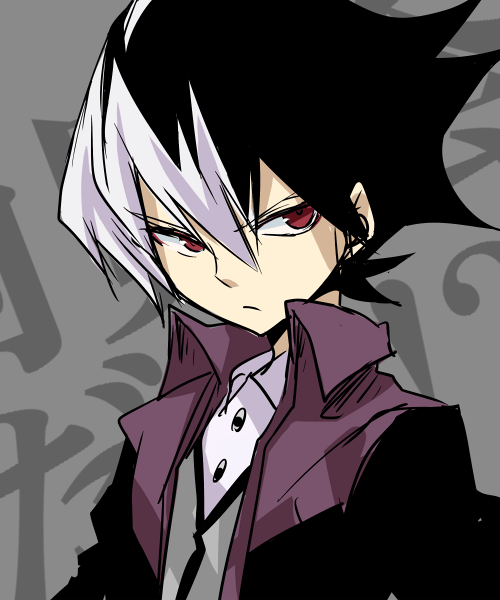 1boy, black_hair, danball_senki, face, kaidou_jin, male, mudo_(saji), multicolored_hair