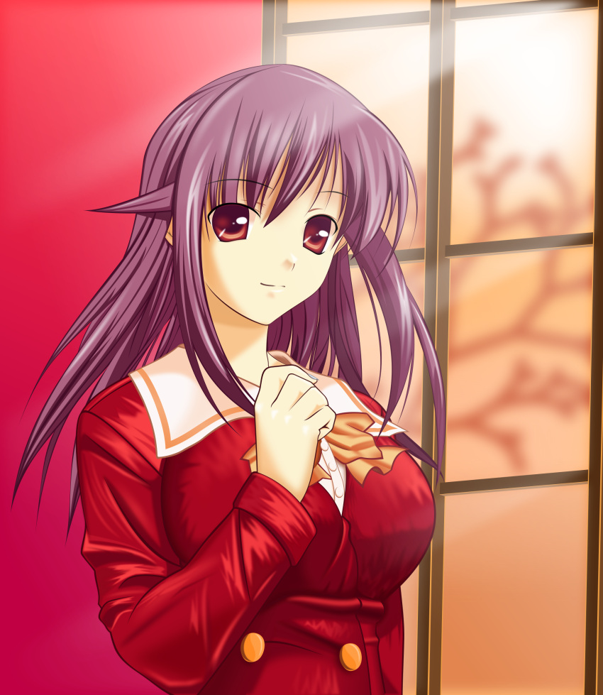 andou_mahoro, combination, highres, mahoromatic, purple_hair, red_eyes, school_uniform, suzumiya_haruhi