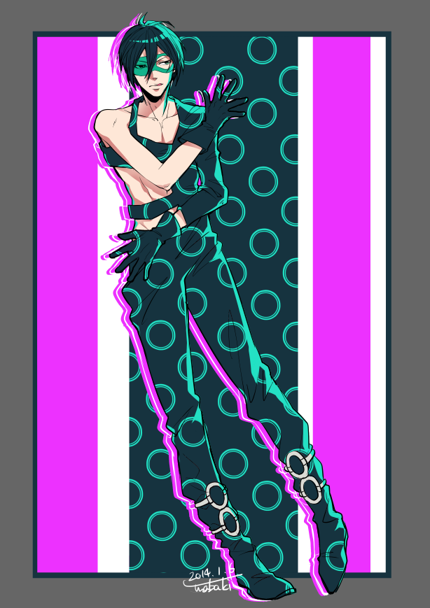 1boy, black_hair, cosplay, crossover, ginoza_nobuchika, gloves, jojo_no_kimyou_na_bouken, mask