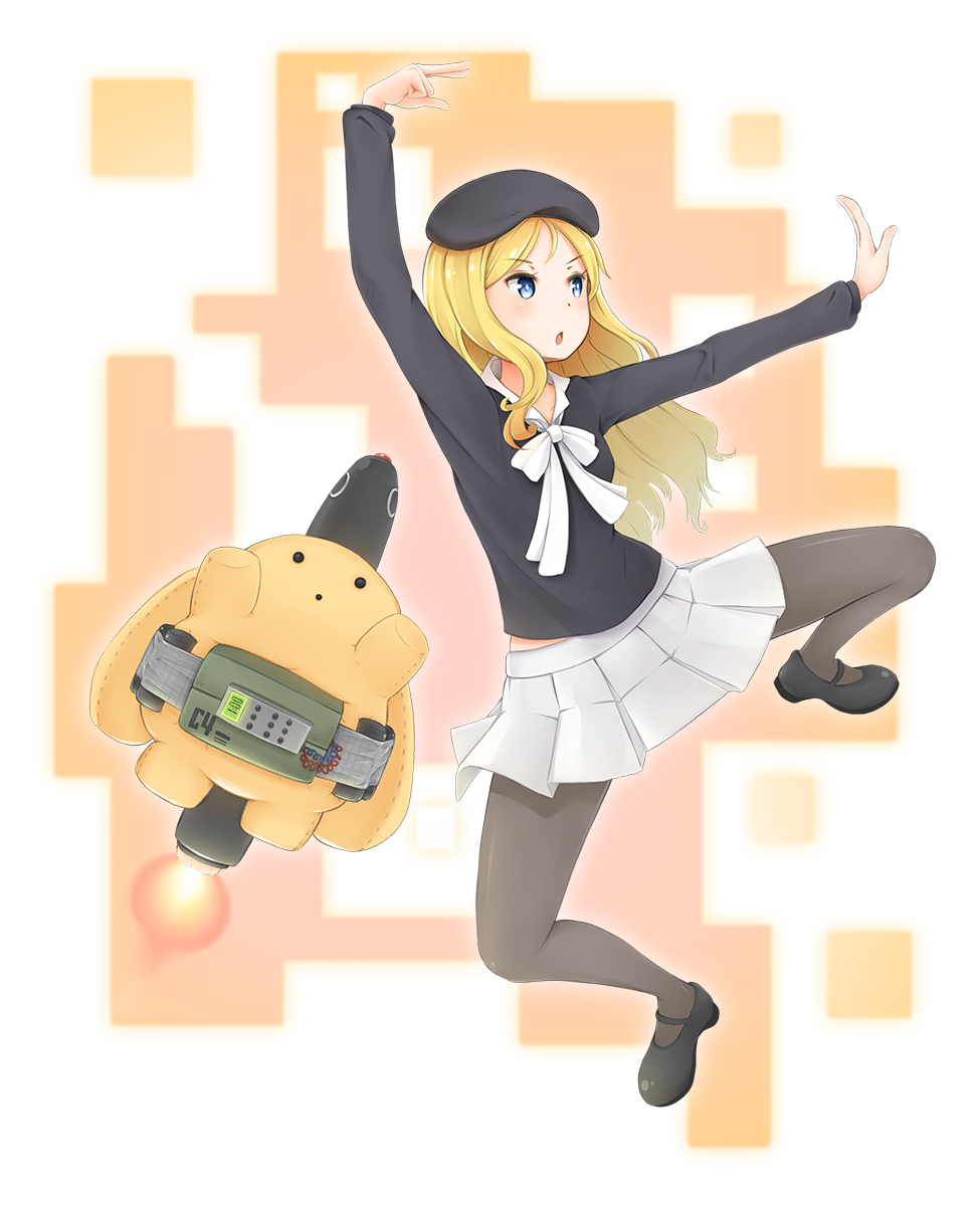 1girl, beret, blonde_hair, blue_eyes, c4, frenda_seivelun, hat, highres