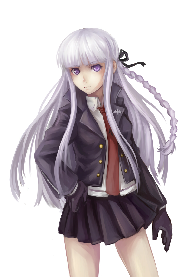 1girl, braid, dangan_ronpa, gloves, hair_ribbon, jacket, kirigiri_kyouko, long_hair