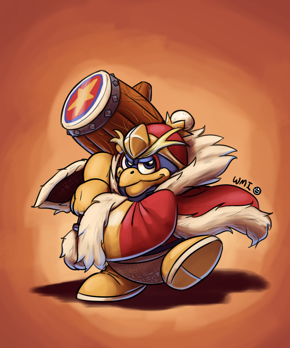 1boy, beak, fur_trim, highres, king_dedede, kirby_(series), mallet, mittens