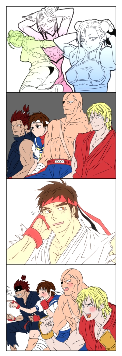 4koma, alternate_costume, blush, cammy_white, chun-li, comic, eyepatch, gaijin_4koma